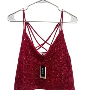 🥳Express Women's Sparkling Pink Sequin Croptop
